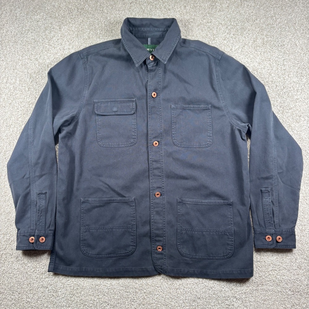 Orvis Chore Coat Mens L Blue Corduroy Button Front Utility Field Jacket Pocket